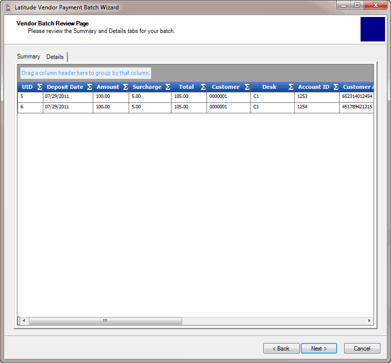 Vendor Batch Review Page - Details tab