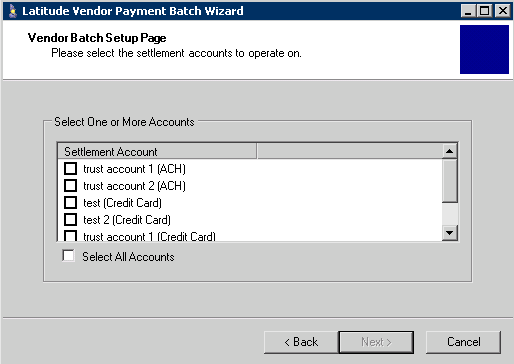 Vendor Batch Setup Page