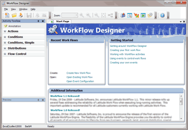 Latitude WorkFlow Designer window