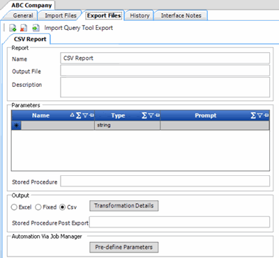 Export Files tab Export Files tab