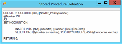 Stored Procedure Definition window Stored Procedure Definition window