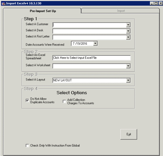 Pre-Import Setup tab Pre-Import Setup tab
