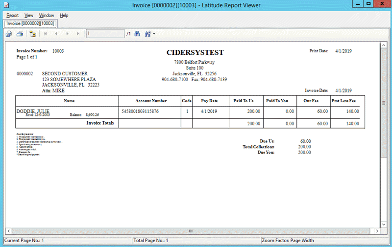 Invoice window Invoice window