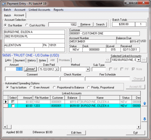 Payment Entry window - Account tab - Links tab