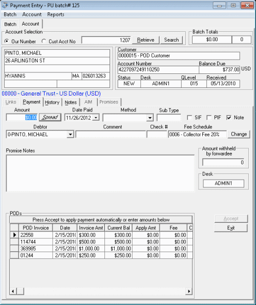 Payment Entry window - POD account Payment Entry window - POD account