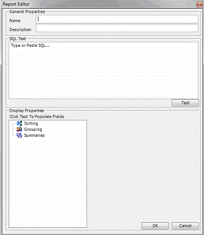 Report Editor dialog box Report Editor dialog box