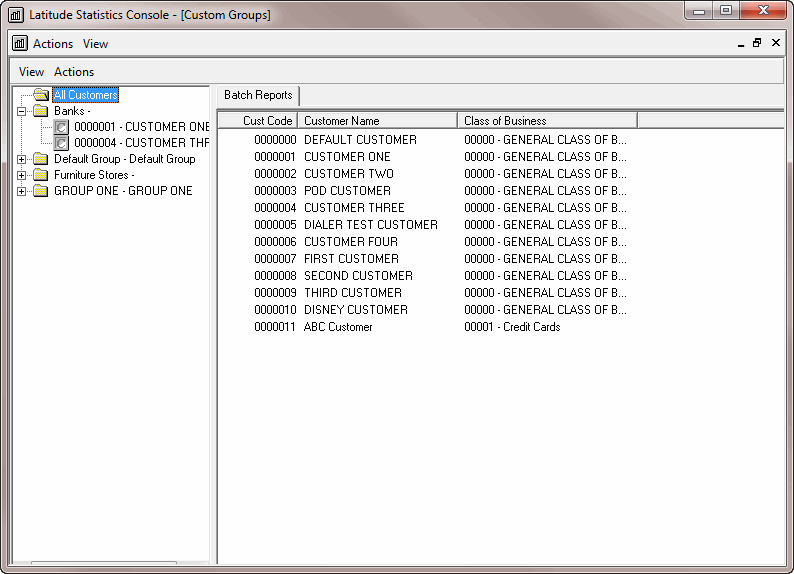 Latitude Statistics Console - Custom Groups window - All customers list Latitude Statistics Console - Custom Groups window - All customers list