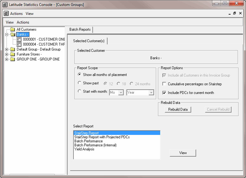 Latitude Statistics Console - Custom Groups window