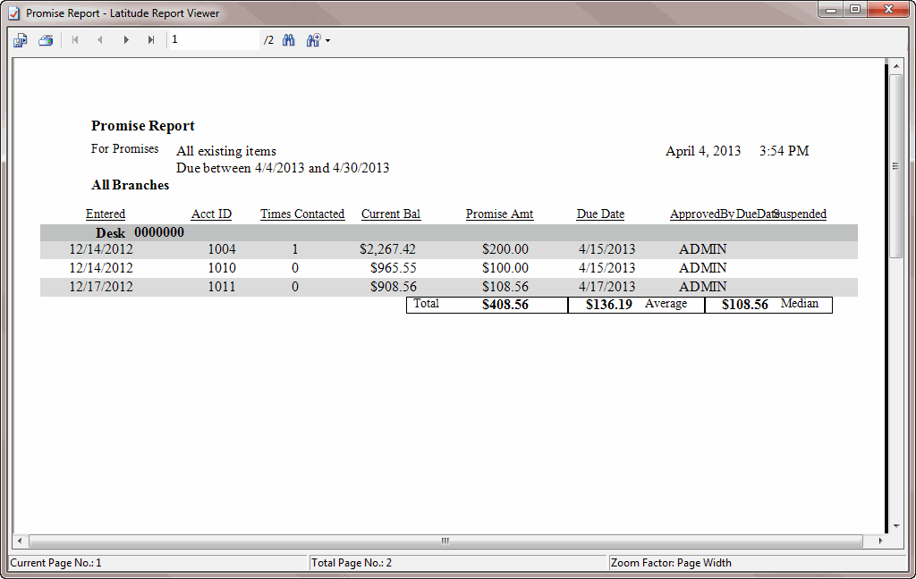 Latitude Report Viewer window - production report