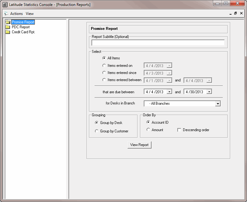 Latitude Statistics Console window - Production Reports