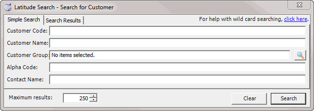 Latitude Search - Search for Customer window