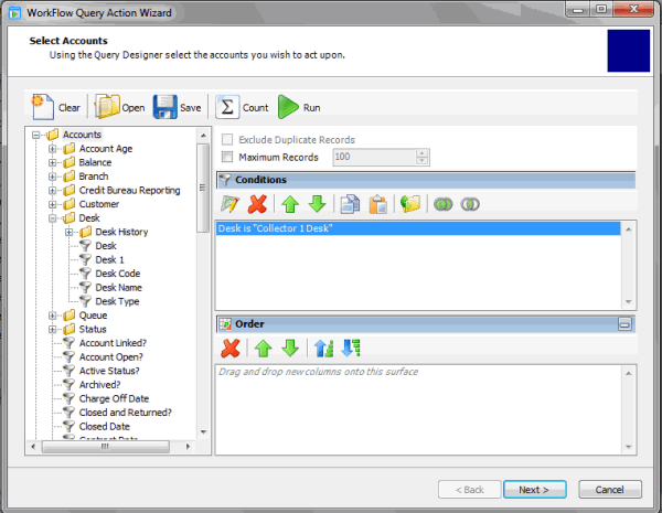 Select Accounts page - condition selected
