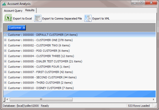 Query results - single group example