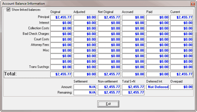Account Balance Information dialog box Account Balance Information dialog box