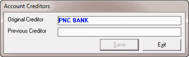 Account Creditors dialog box