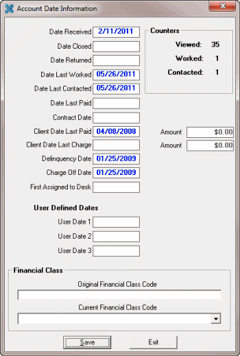Account Date Information dialog box Account Date Information dialog box