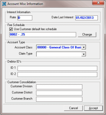 Account Misc Information dialog box