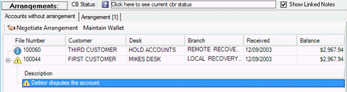 Accounts without arrangement tab