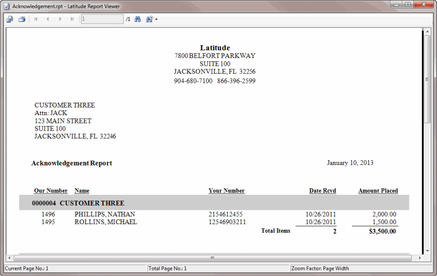 Acknowledgment Report sample