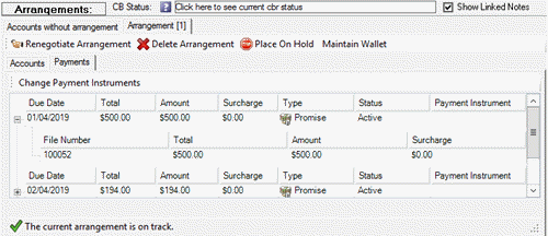 Arrangements panel - payment details