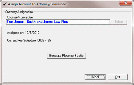 Assign Account to Attorney/Forwarder dialog box Assign Account to Attorney/Forwarder dialog box