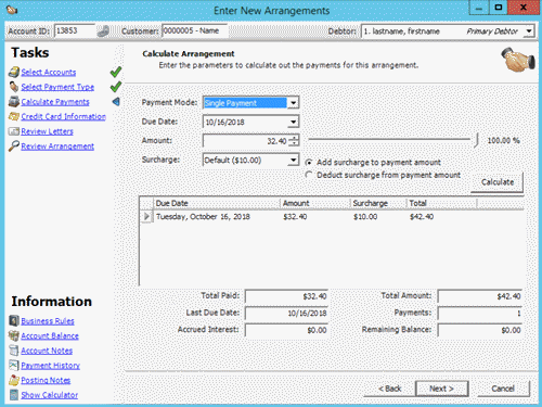 Enter New Arrangements window - Calculate Arrangement page - Simple mode