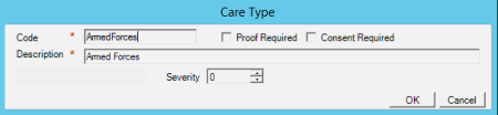 Care Type dialog box