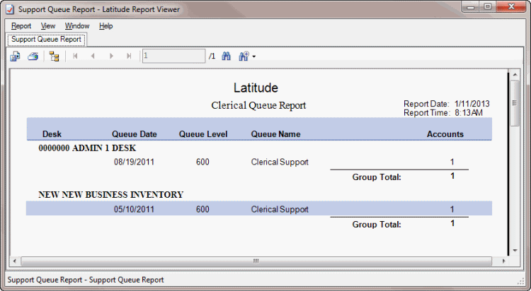 Clerical Queue Report sample