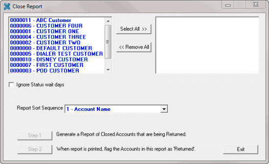 Close Report dialog box