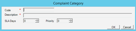 Complaint Category dialog box