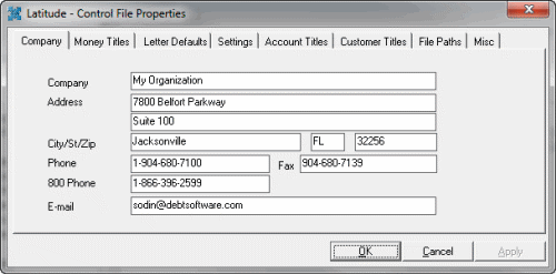 Latitude Control File Properties dialog box