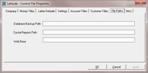 Latitude - Control File Properties window - File Paths tab