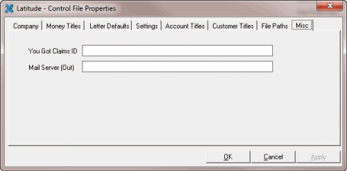 Latitude - Control File Properties window - Misc tab