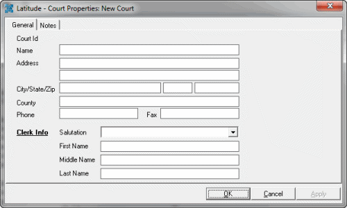 Latitude - Court Properties: New Court dialog box