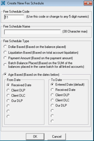 Create New Fee Schedule dialog box
