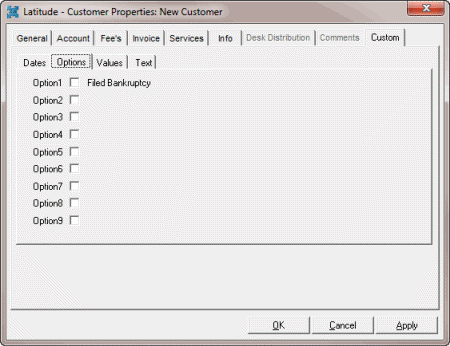 - Custom tab - Options tab