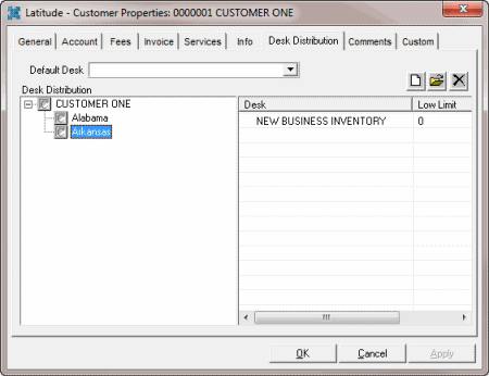 Latitude - Customer Properties dialog box - Desk Distribution tab