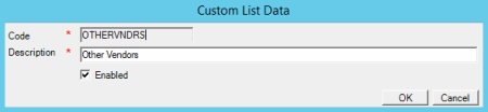 Custom List Data dialog box