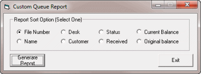Custom Queue Report dialog box