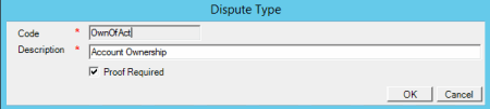 Dispute Type dialog box