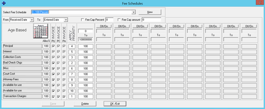 Fee Schedules window - Age Based