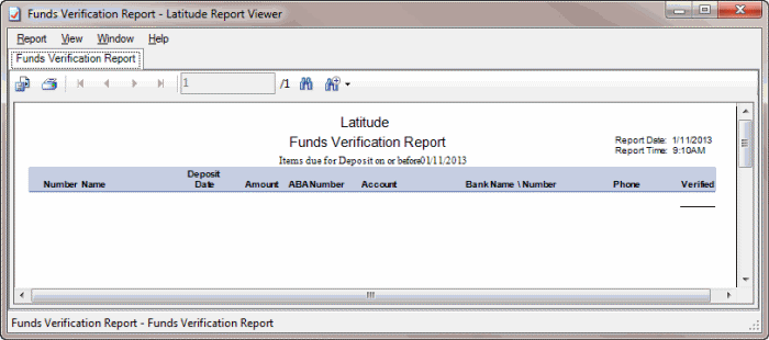 Funds Verification Report sample