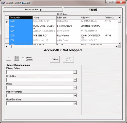 Import Excel V.4 window - Import tab