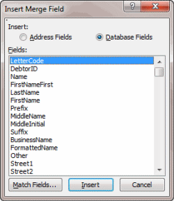 Insert Merge Field dialog box