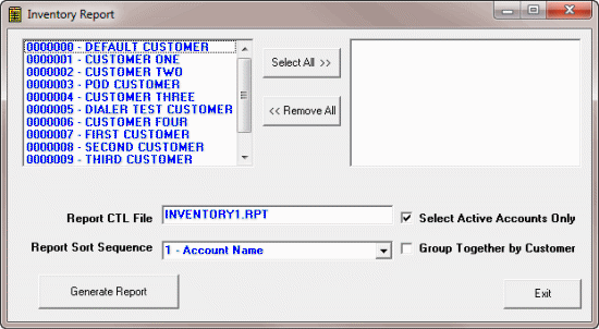 Inventory Report dialog box