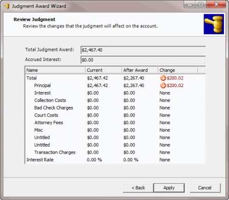 Judgment Award Wizard - Review Judgment page