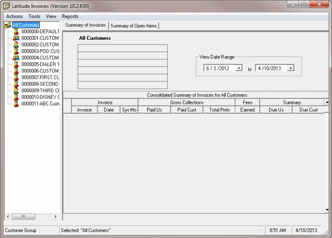 Latitude Invoices window