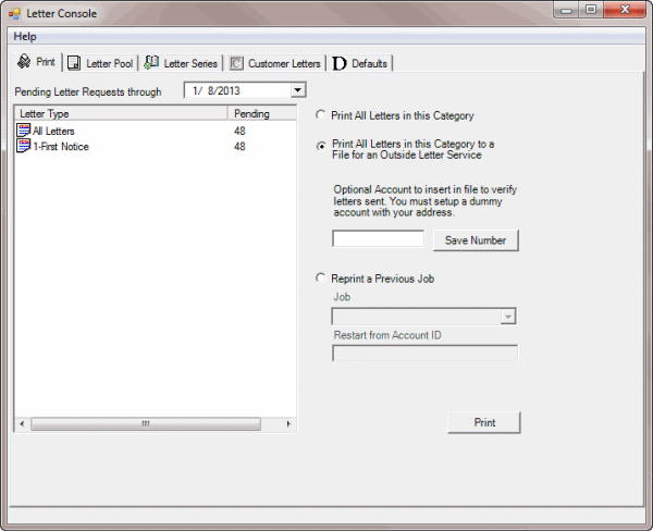 Letter Console dialog box