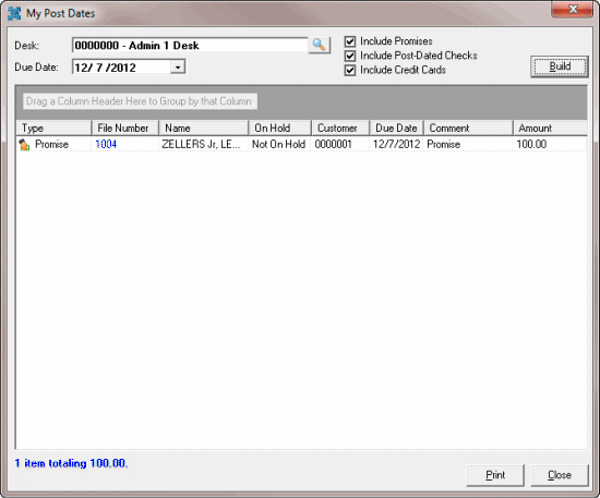 My Post Dates window My Post Dates window
