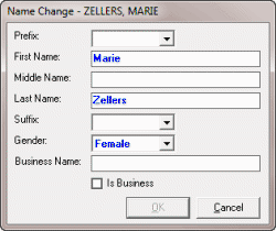 Name Change dialog box